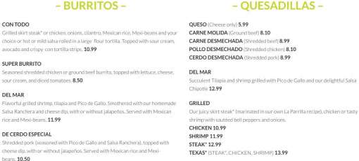 La Parrilla Mexican Restaurant Powder Springs Menu