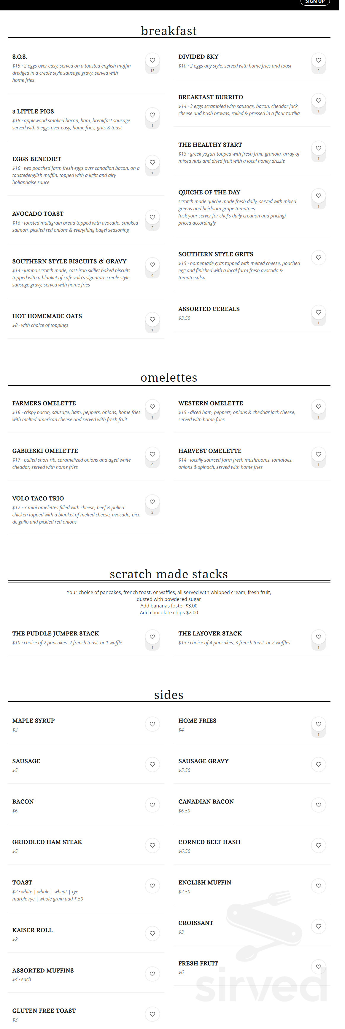 Cafe Volo menu in Westhampton Beach, New York, USA