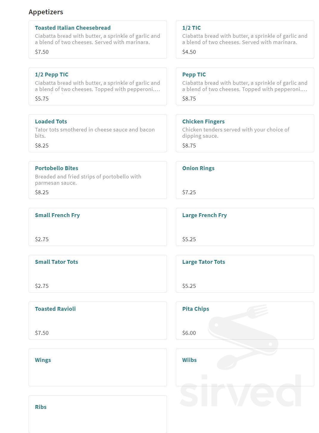 Zamboni's Pizza menu in St Paul, Minnesota, USA