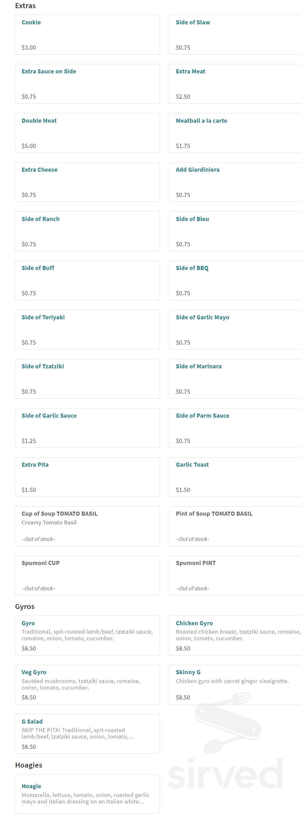 Zamboni's Pizza menu in St Paul, Minnesota, USA