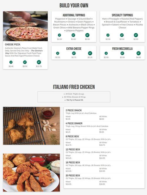Gioninos Pizza Menu In Streetsboro Ohio USA
