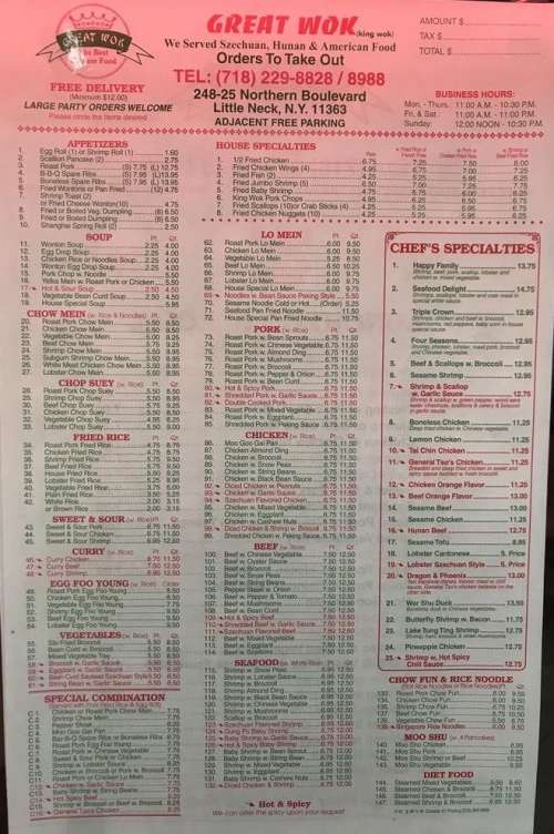 King Wok menu in Douglaston, New York, USA