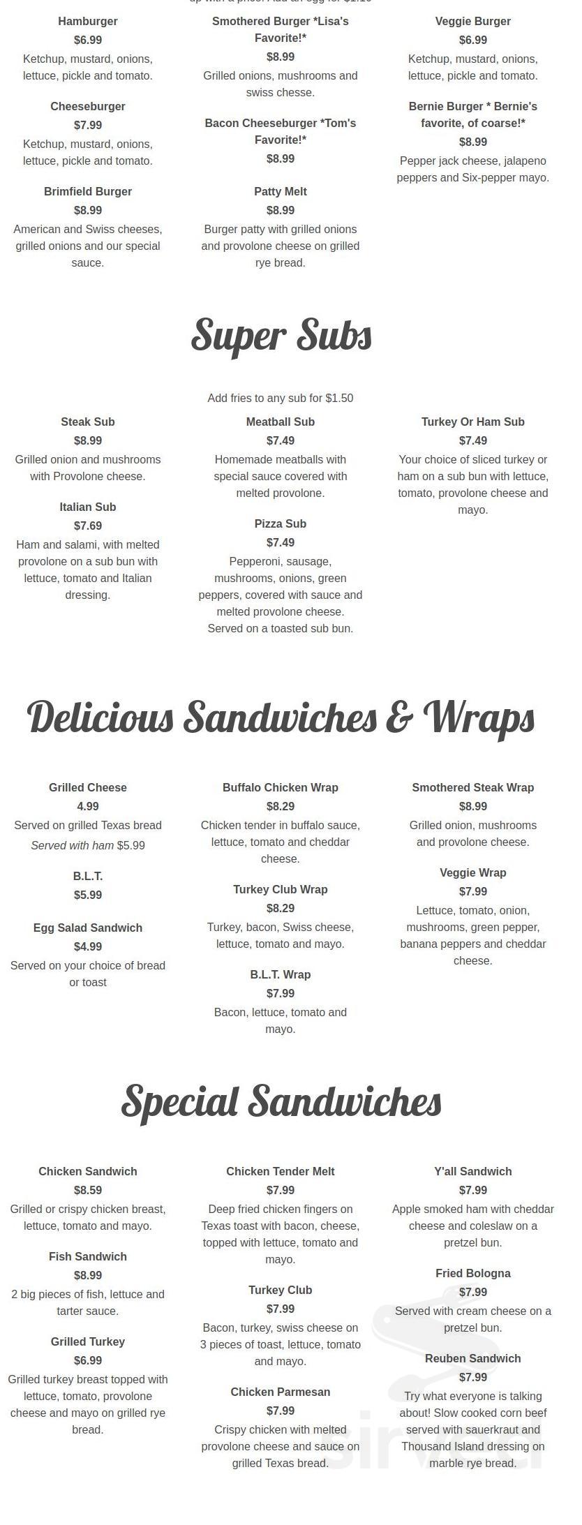 Brimfield Family Restaurant menu in Kent, Ohio, USA