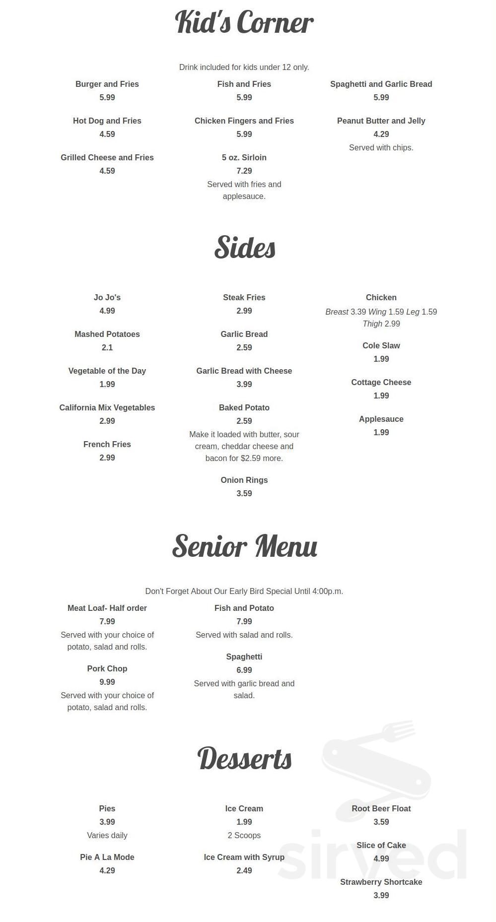 Brimfield Family Restaurant menu in Kent, Ohio, USA