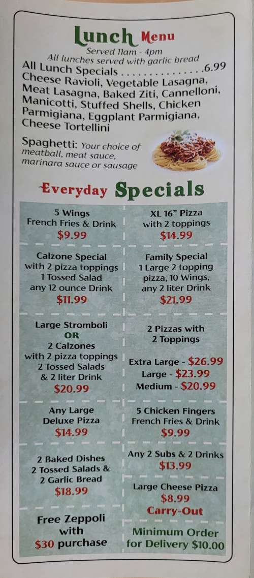 Rino's Pizza menu in Jacksonville, Florida, USA