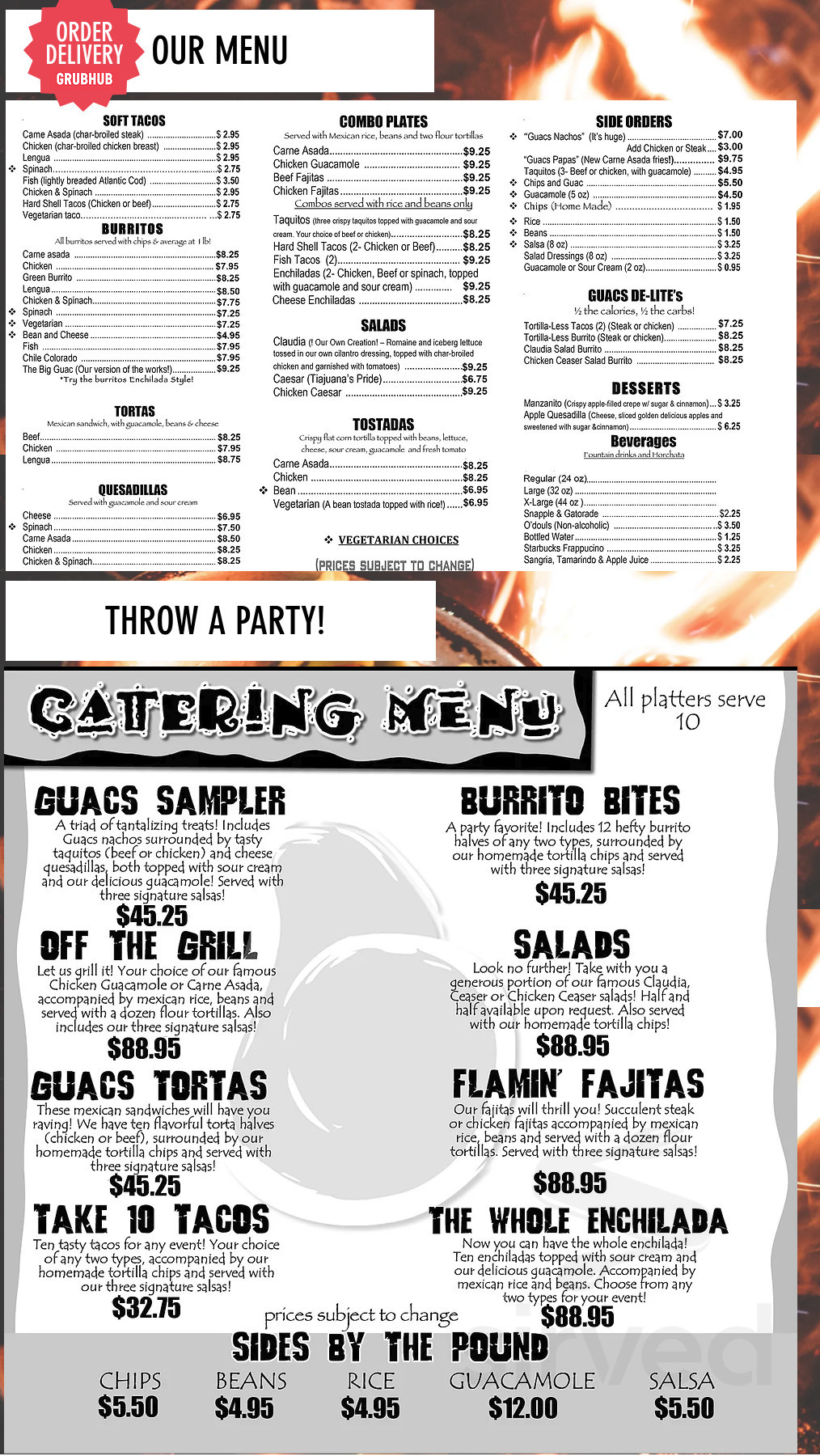 Guacamoles menu in Palm Springs, California, USA
