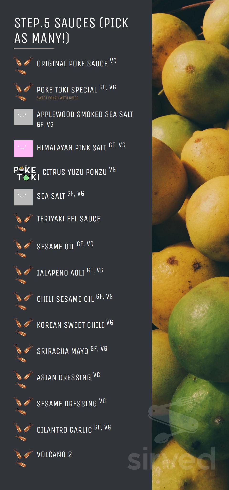 POKE TOKI menu in Grand Rapids, Michigan