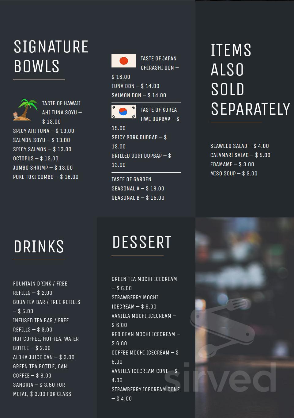 POKE TOKI menu in Grand Rapids, Michigan