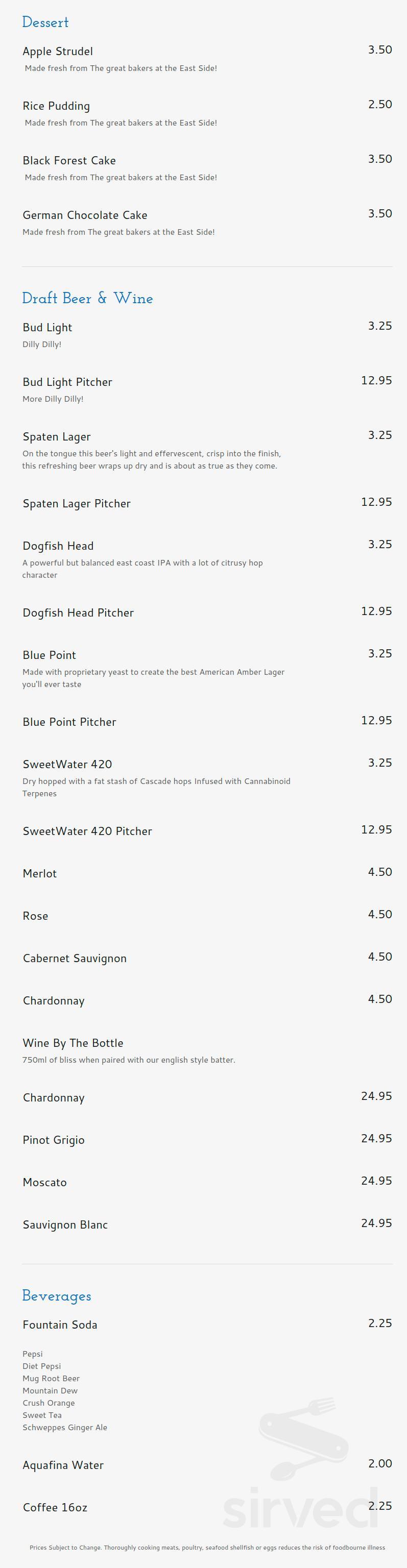 Clam Box menu in New Britain, Connecticut
