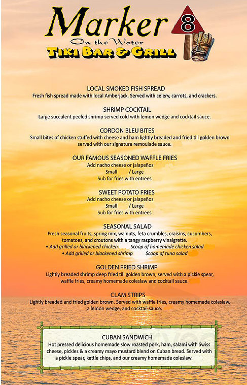 Menu For Marker 8 In Dunedin FL Sirved Menu For Marker 8 In Dunedin FL Sirved