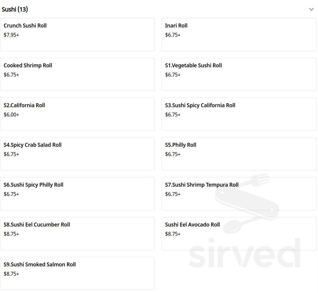 Menu Ypsilanti MI's HK China One Sirved
