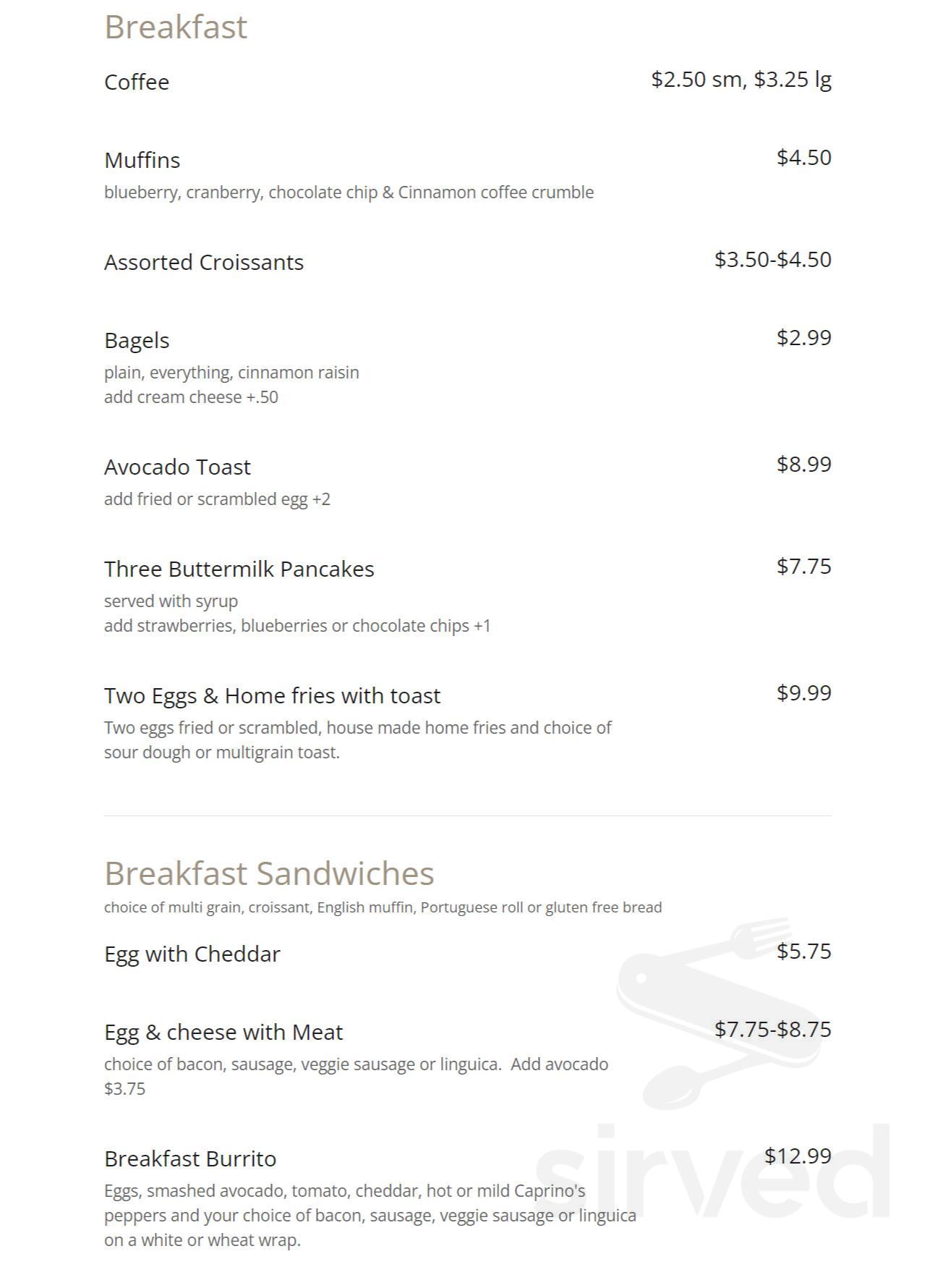 Cafe Alfresco menu in Brewster, Massachusetts, USA