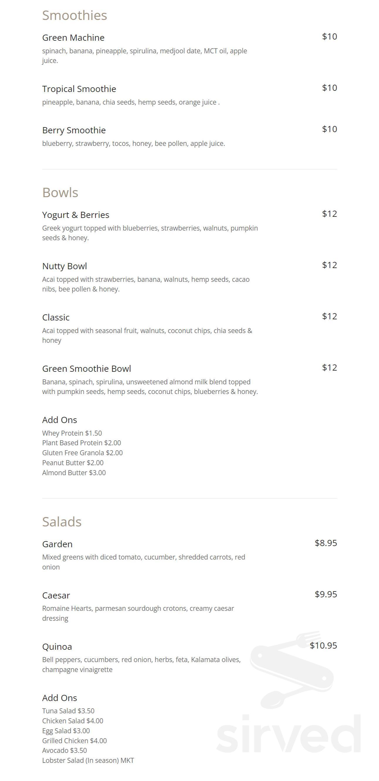 Cafe Alfresco menu in Brewster, Massachusetts, USA