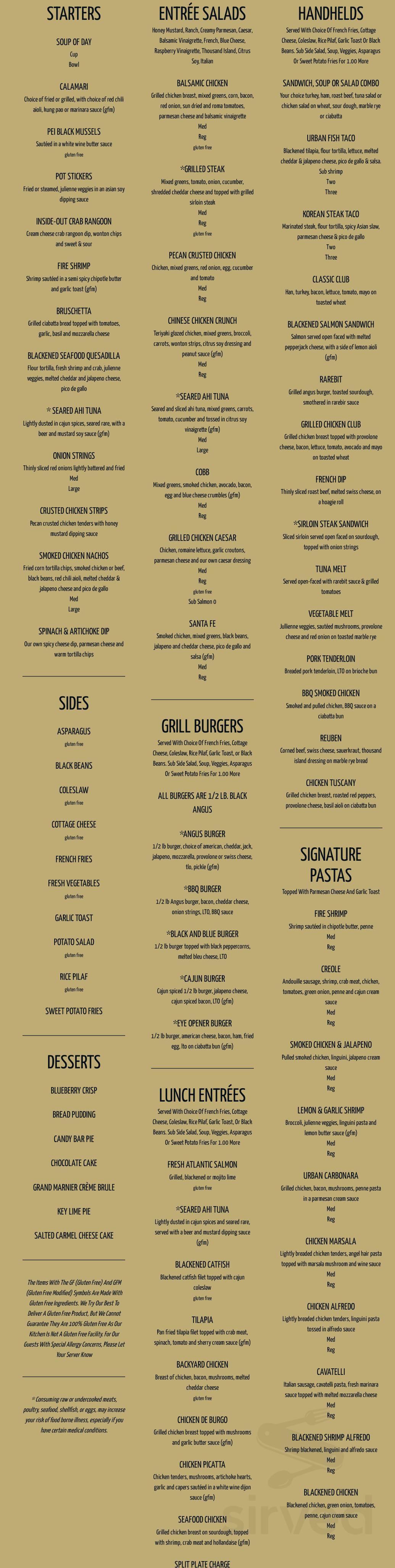 Menu for The Urban Grill in Urbandale, Iowa, United States