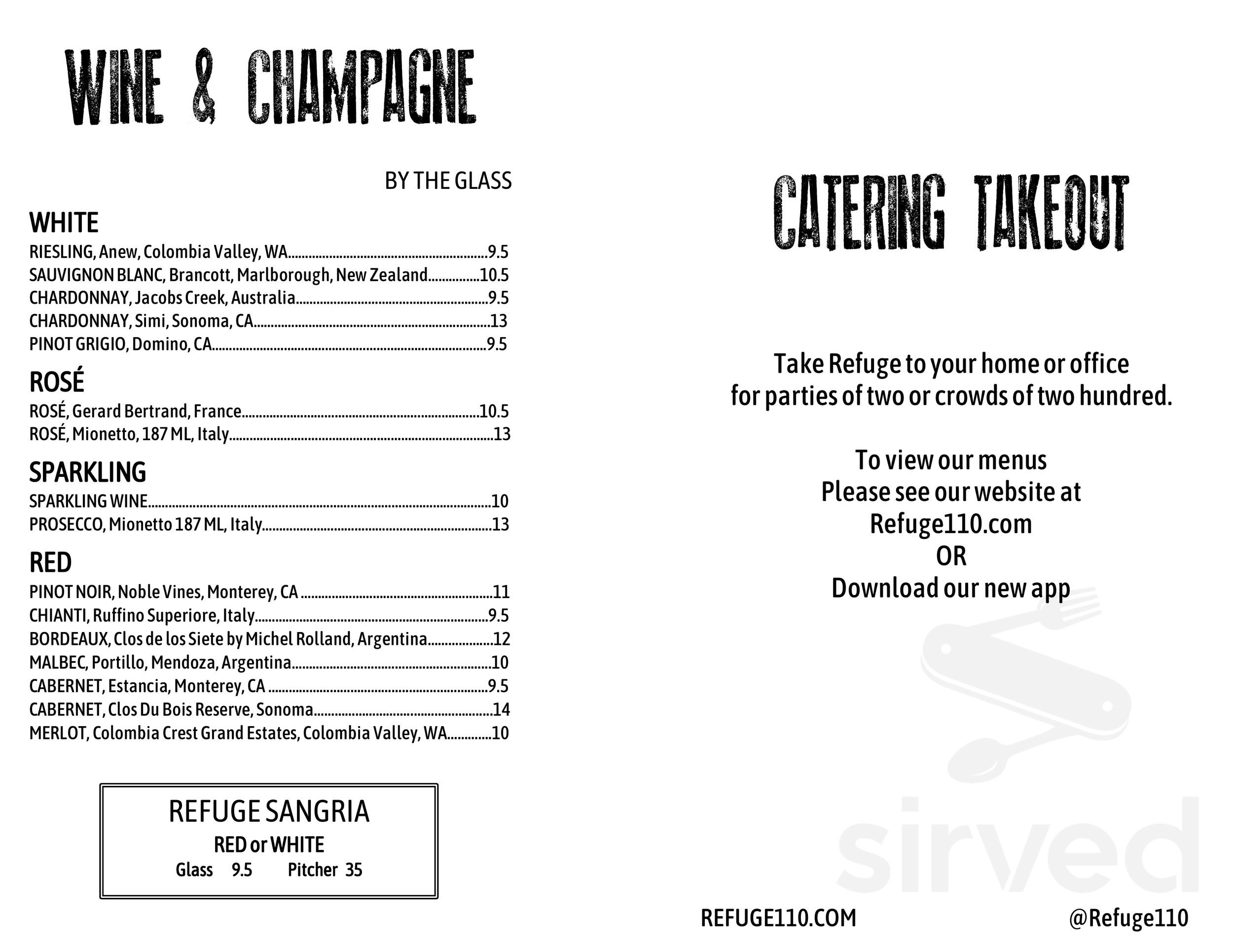 The Refuge menu in Melville, New York, USA