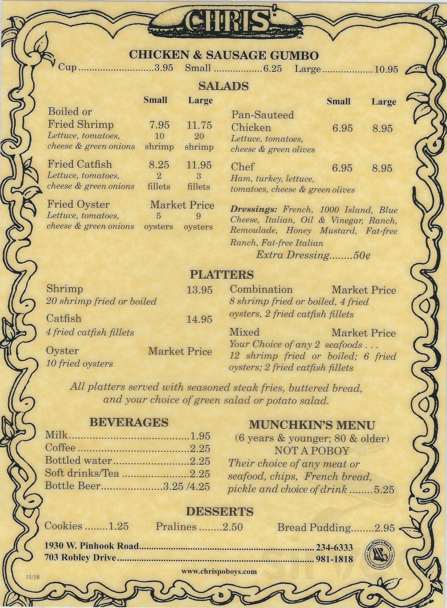 Chris Poboys Menus In Lafayette Louisiana United States chris-poboys-menus-in-lafayette-louisiana-united-states