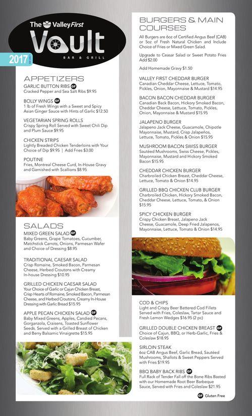 The Vault Bar & Grill menu in Penticton, British Columbia, Canada
