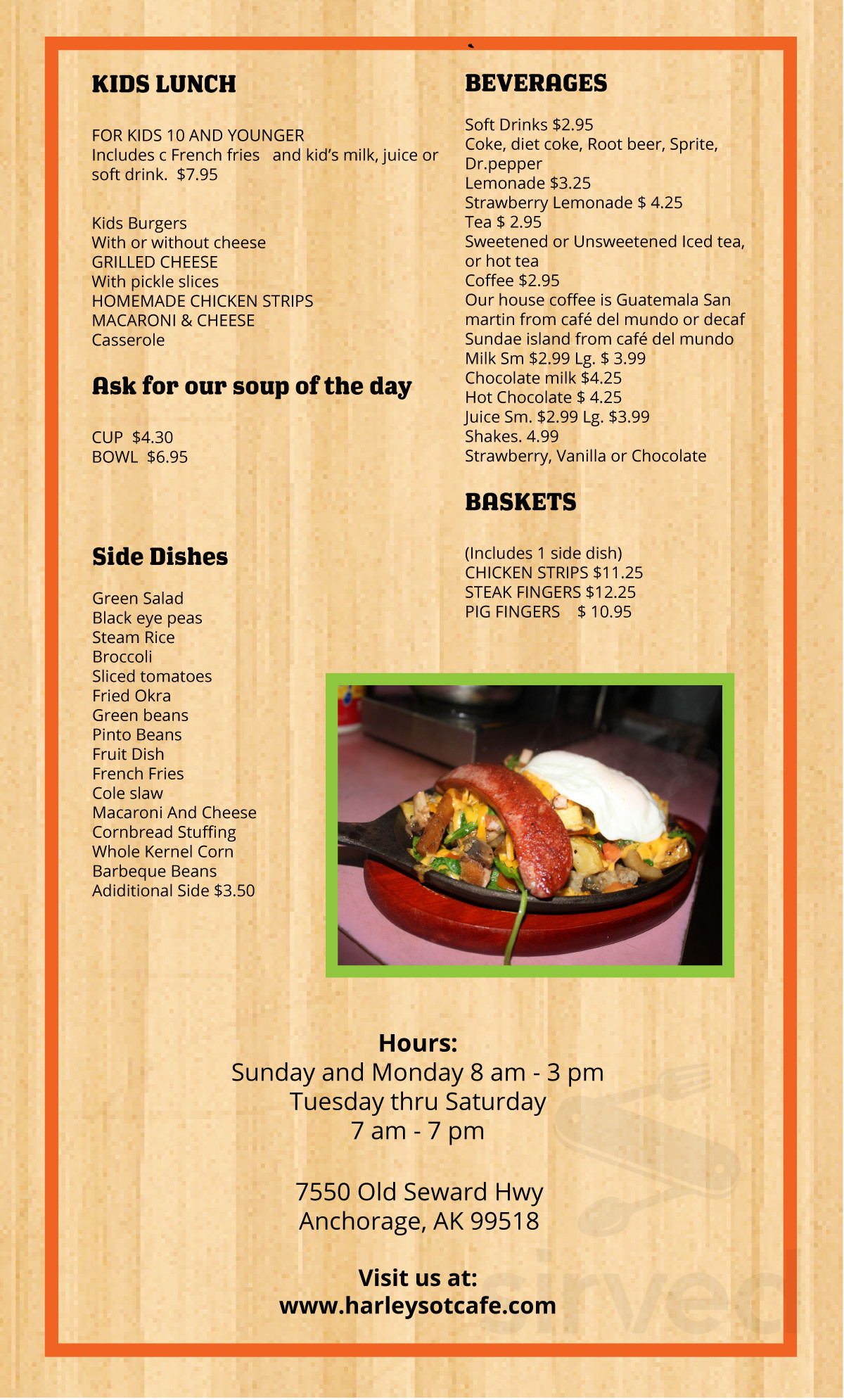 Harley S Old Thyme Cafe Menu In Anchorage Alaska Usa