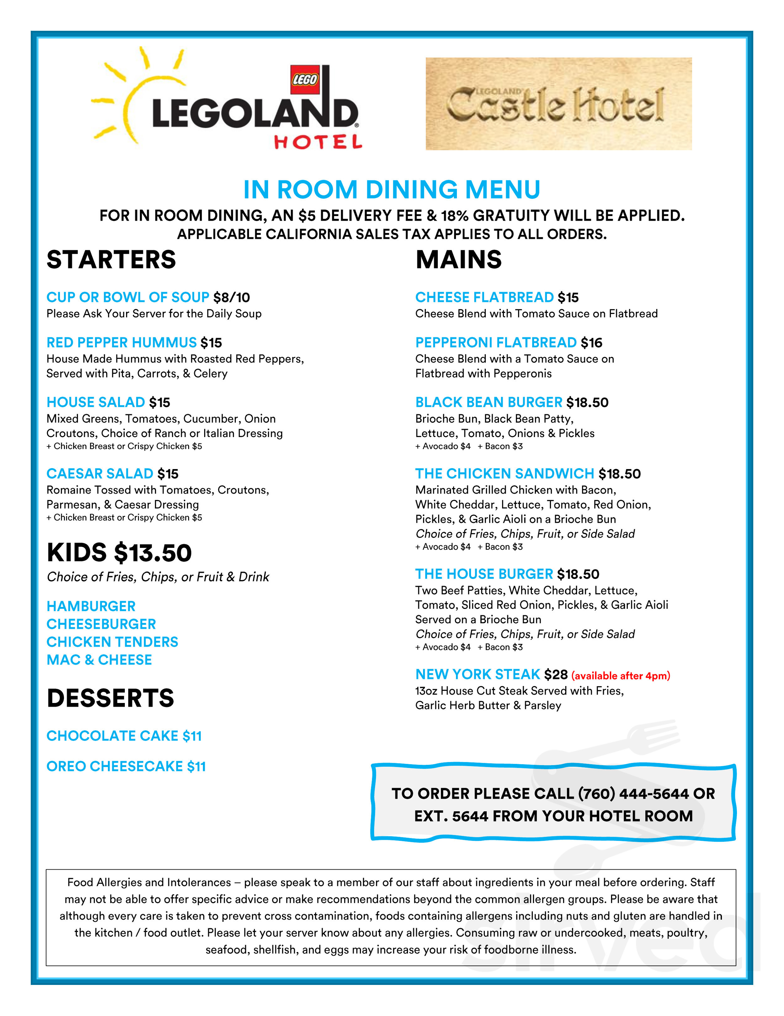 Legoland california hotel menu in carlsbad california usa