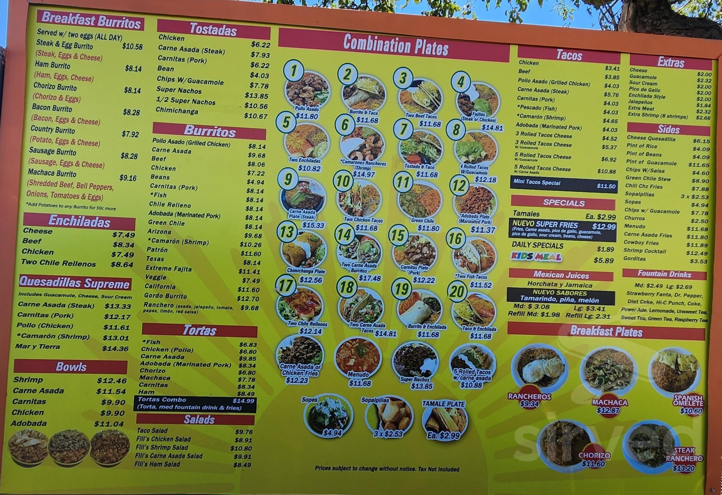 Menu For Filiberto s Mexican Food In Albuquerque NM Sirved