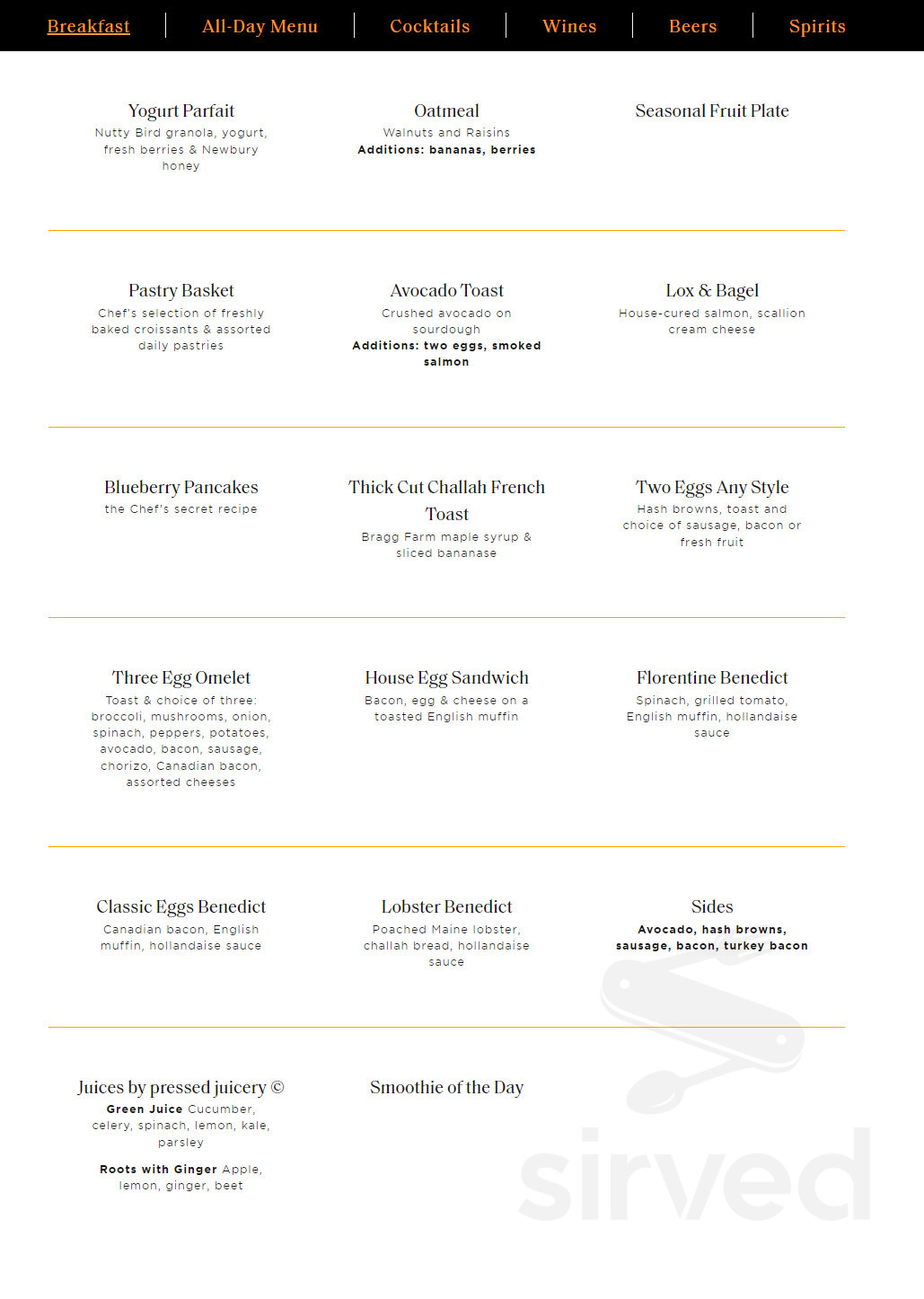 Menu for The Street Bar in Boston, MA | Sirved