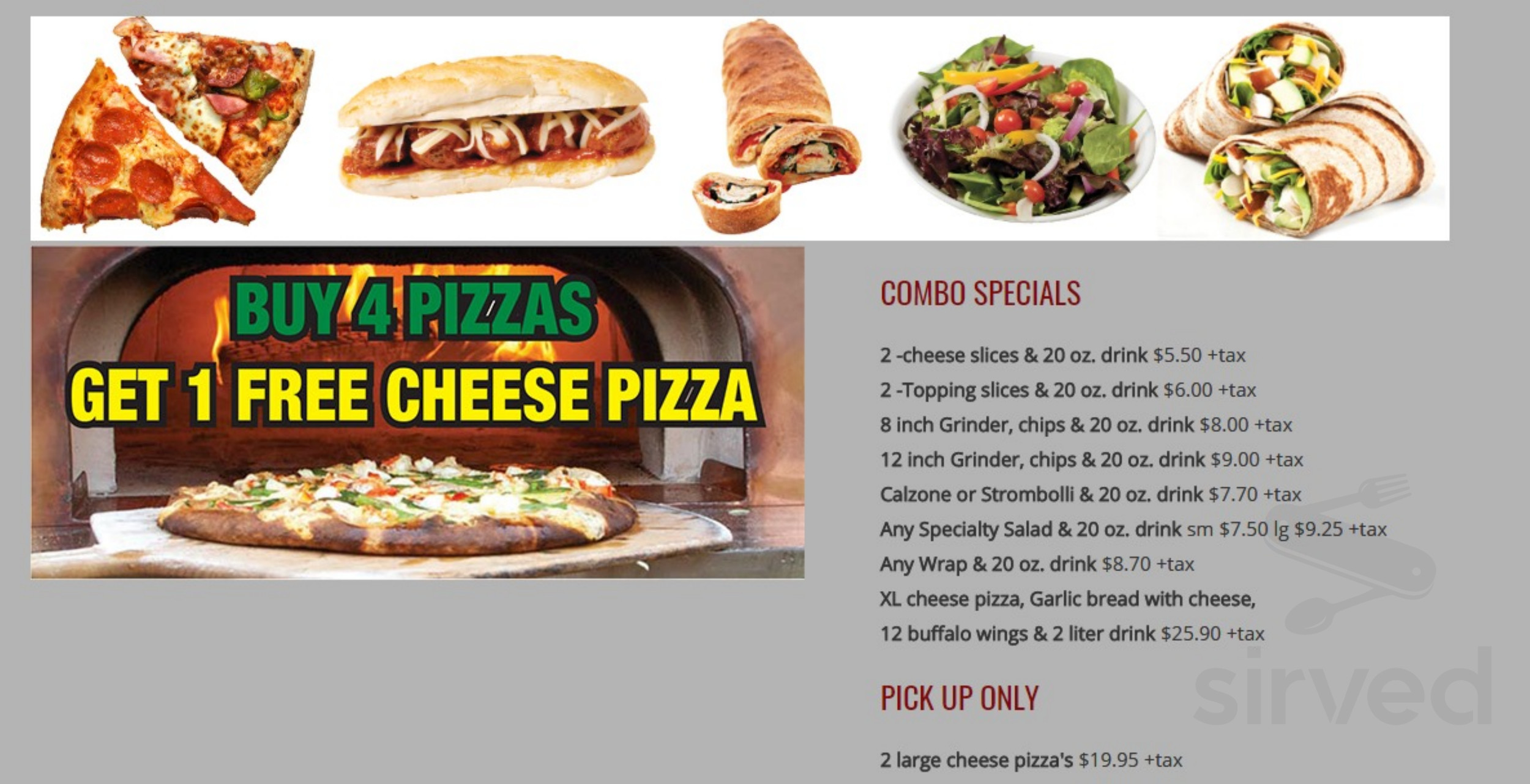 Hubbard Park Pizza specials menu in Meriden, Connecticut