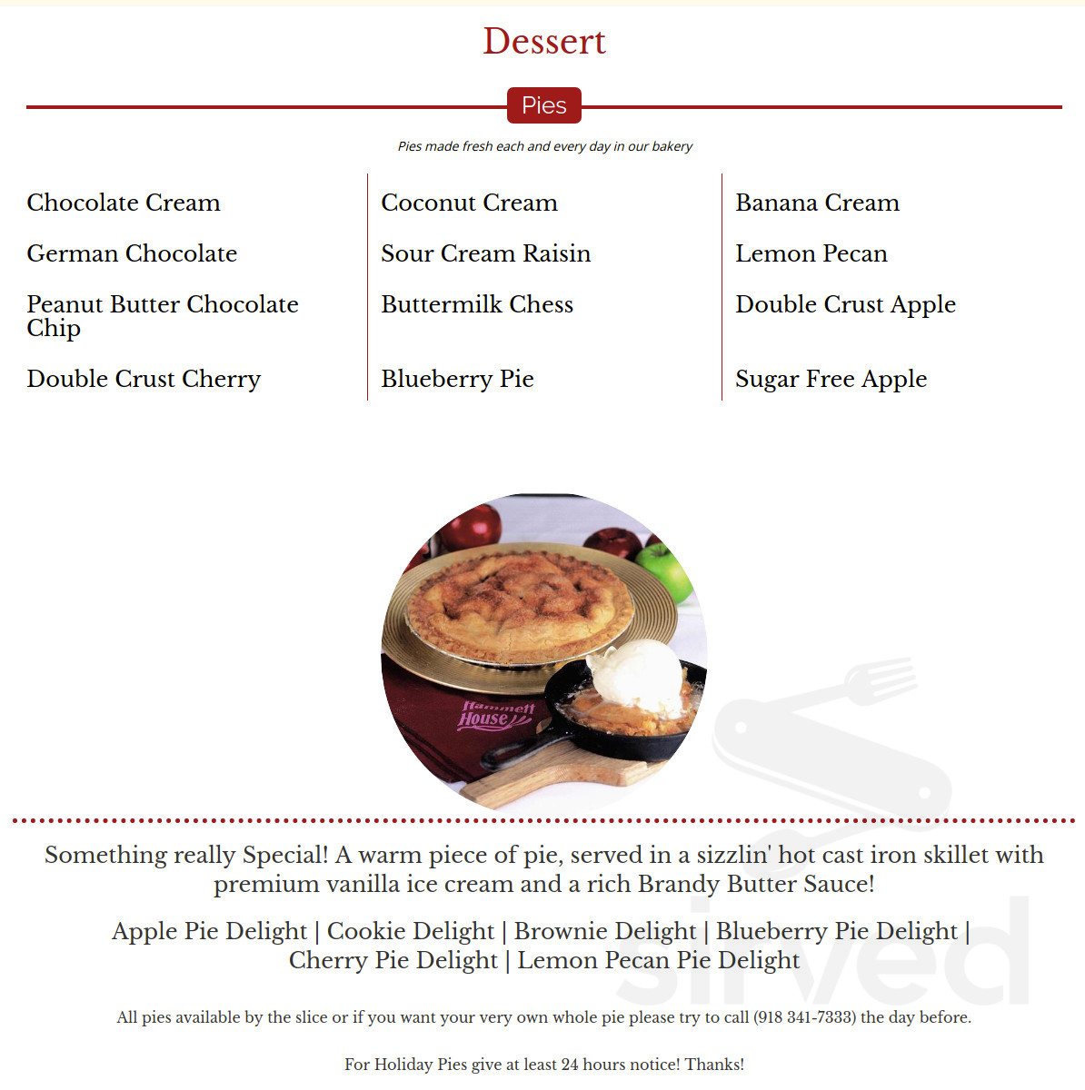 Hammett House Restaurant menus in Claremore, Oklahoma, United States