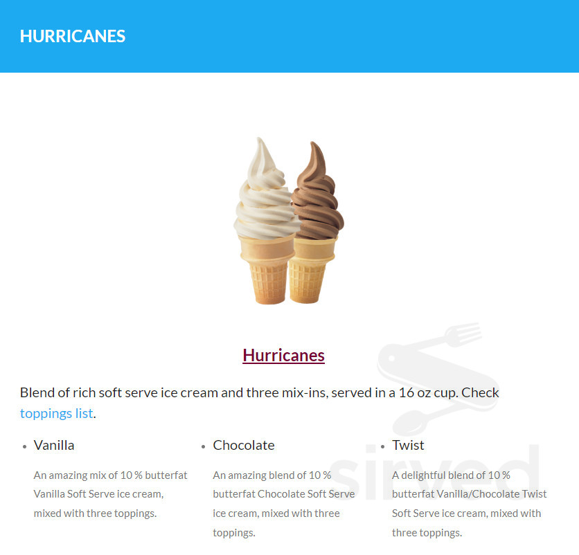 Justine's Ice Cream Parlour menu in Ocean City, Maryland, USA