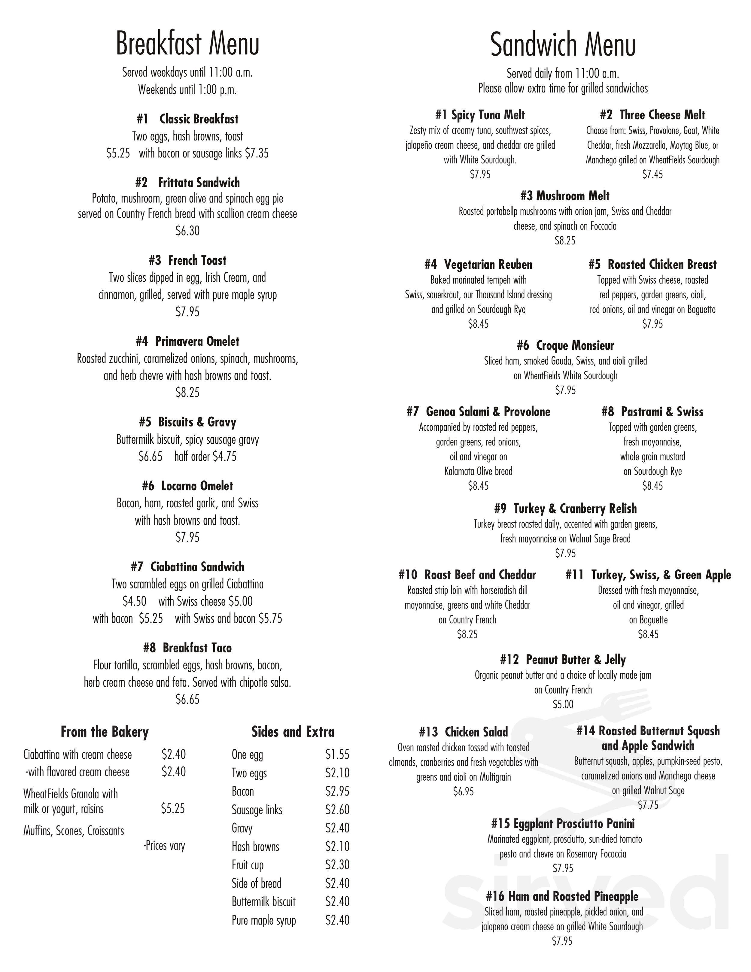 Wheatfields Bakery Cafe menus in Lawrence, Kansas, United States