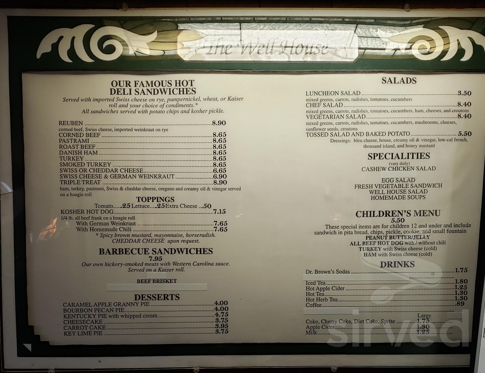 Menu for The Well House in Dillsboro, NC | Sirved