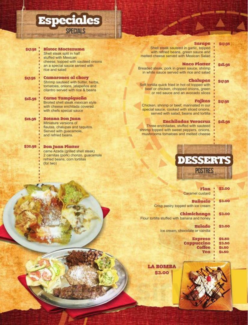 Don Juan menu in Kerhonkson, New York, USA