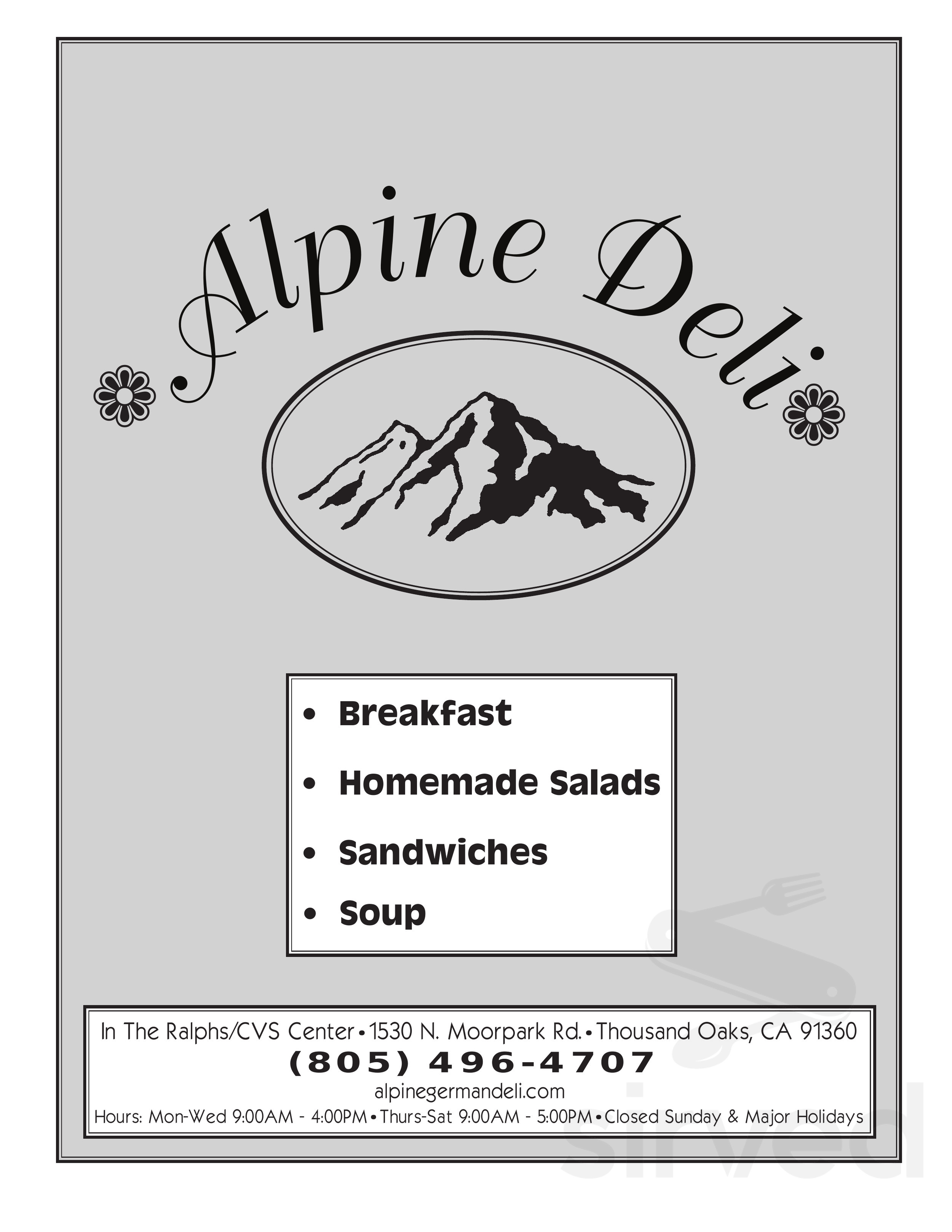 Alpine Deli menu in Thousand Oaks, California, USA