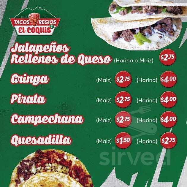 Tacos Regios Mirrey menu in Houston, Texas, USA