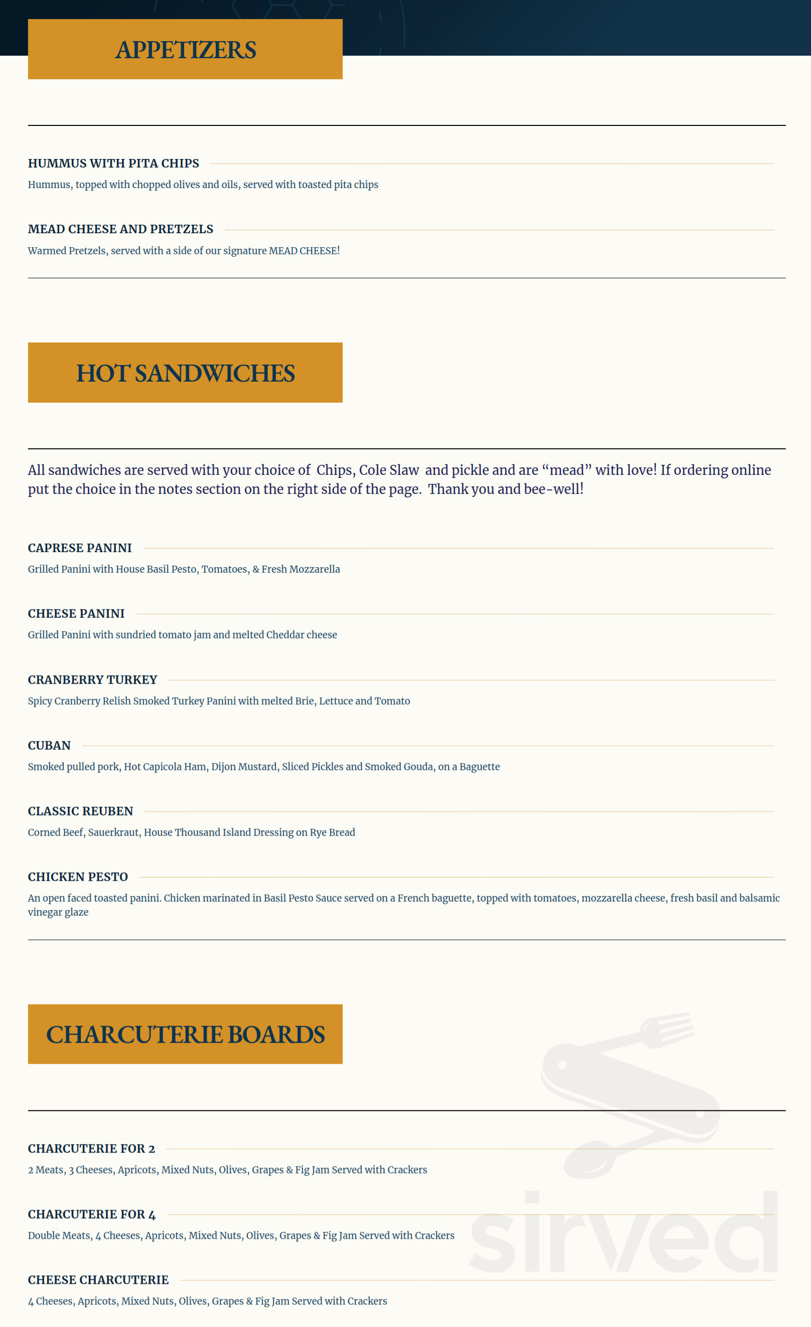 Clear Skies Meadery menu in Gaithersburg, Maryland, USA