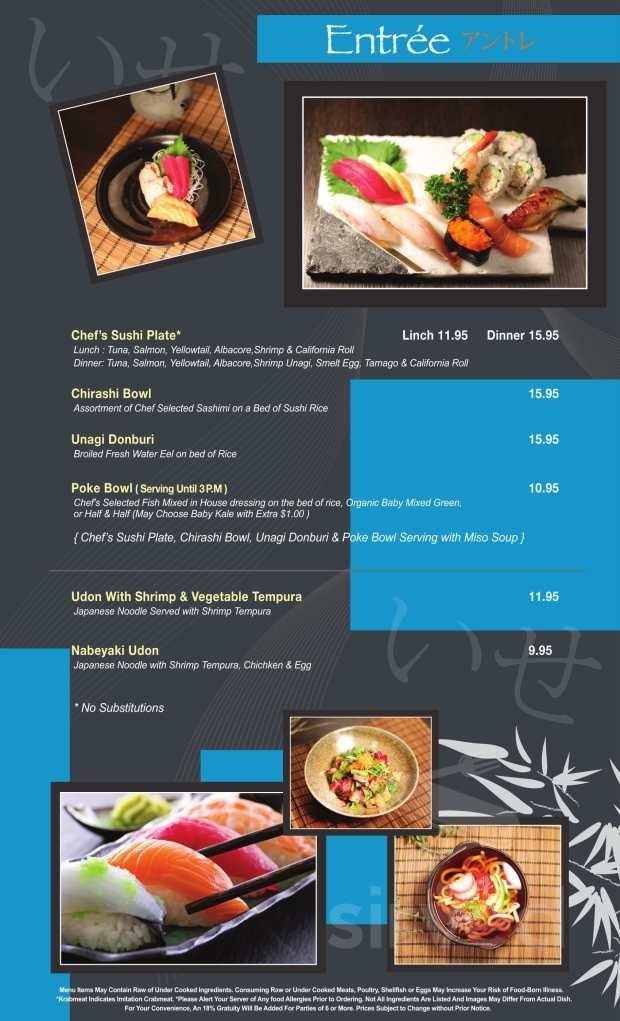 Ise Sushi Japanese Restaurant menu in Placentia, California