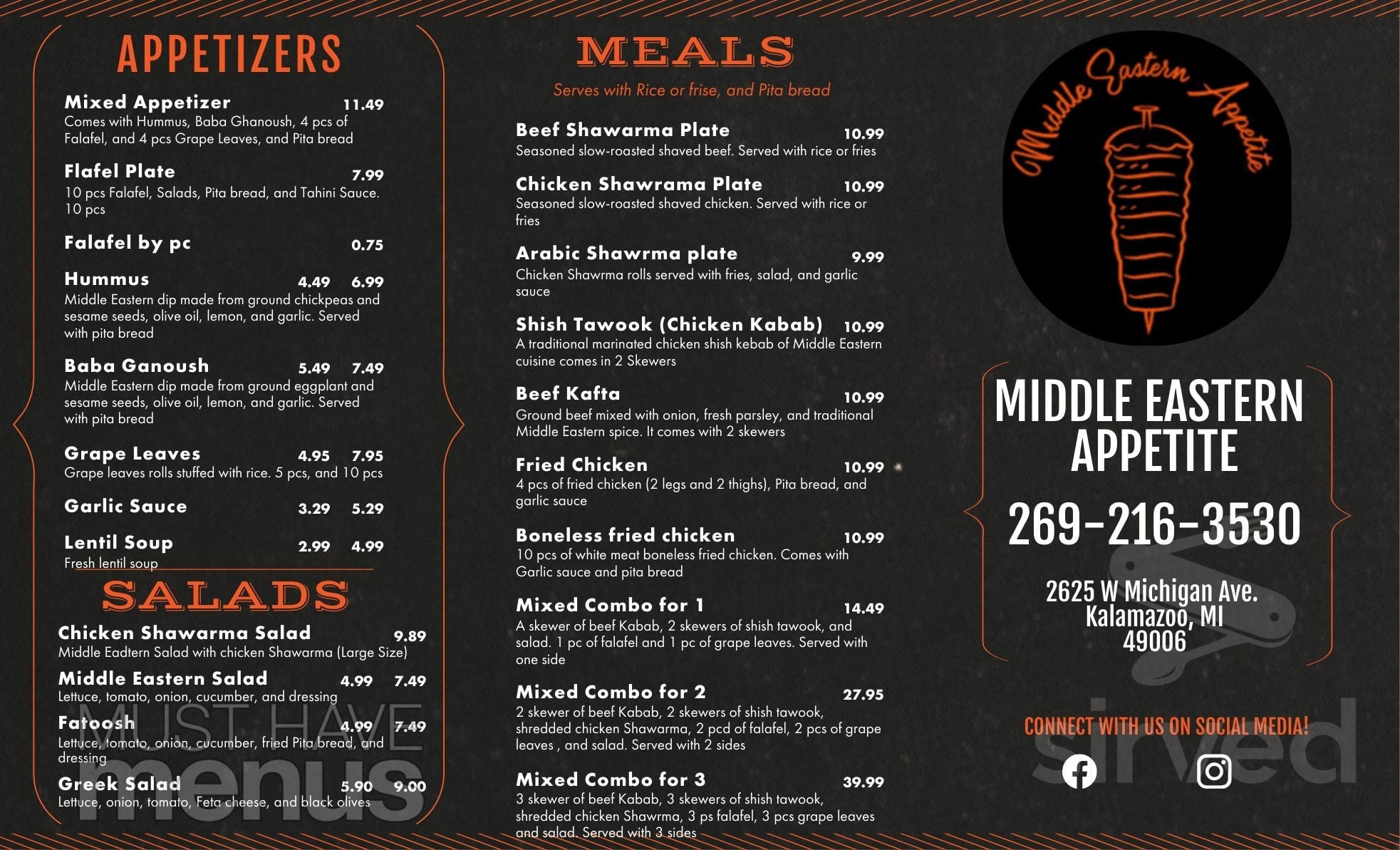 Menu - Kalamazoo MI's Middle Eastern Appetite | Sirved