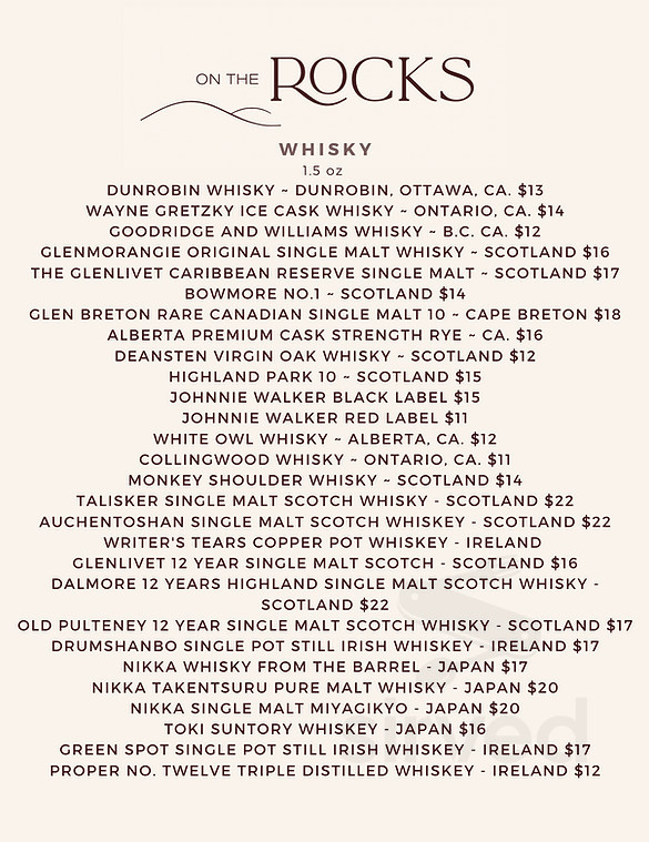 Menu - Calabogie ON's On The Rocks | Sirved