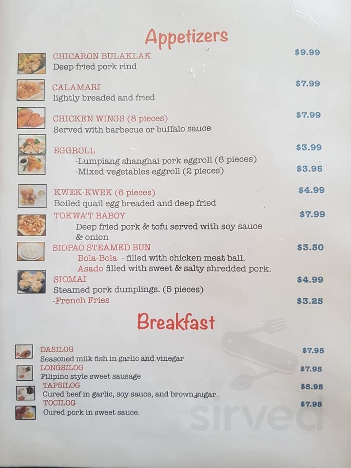 Kabayan Grill Filipino Restaurant menu in Kissimmee, Florida, USA