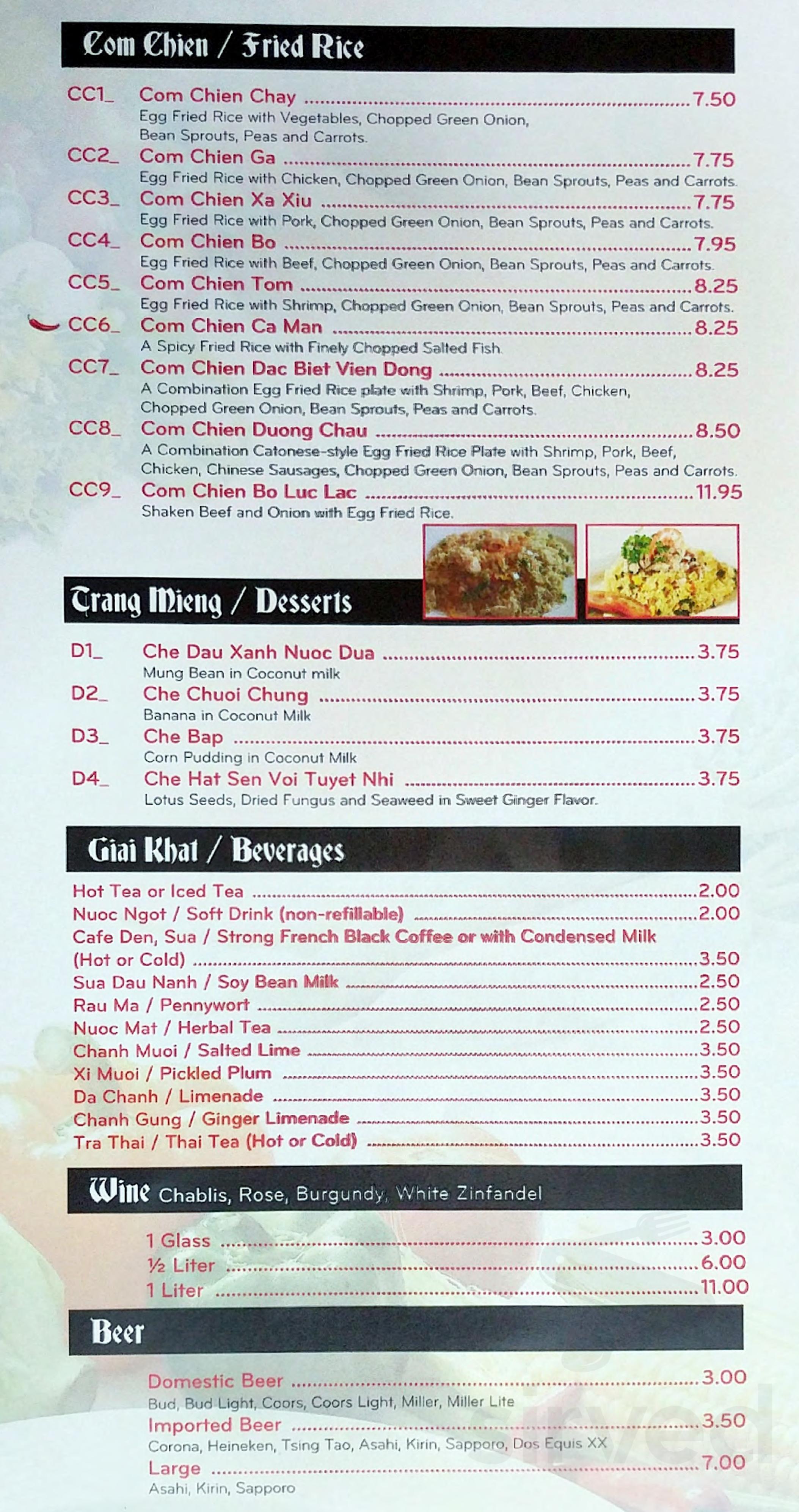 Saigon City Restaurant menu in Albuquerque, New Mexico, USA