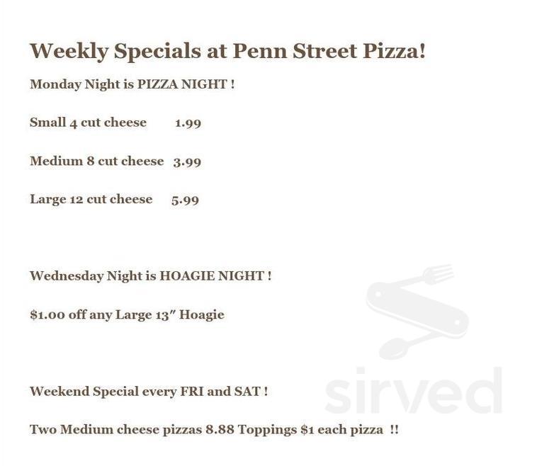 Penn Street Pizza menus in Butler, Pennsylvania, United States