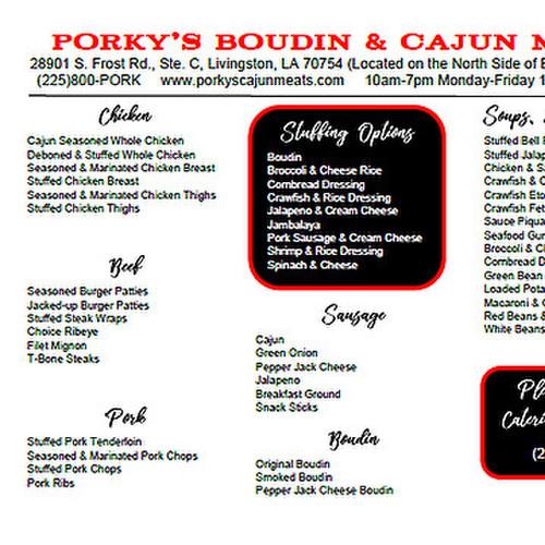 Porky's menu in Livingston, Louisiana, USA