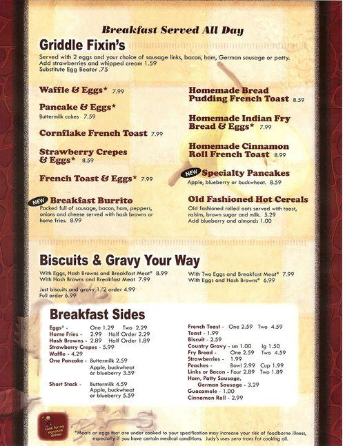 Judy's Country Kitchen menu in Centralia, Washington, USA