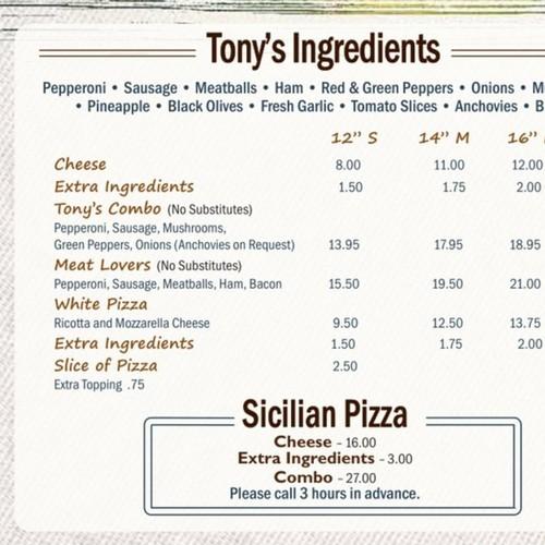 Tony's Pizza Elizabeth City menu in Elizabeth City, North Carolina, USA