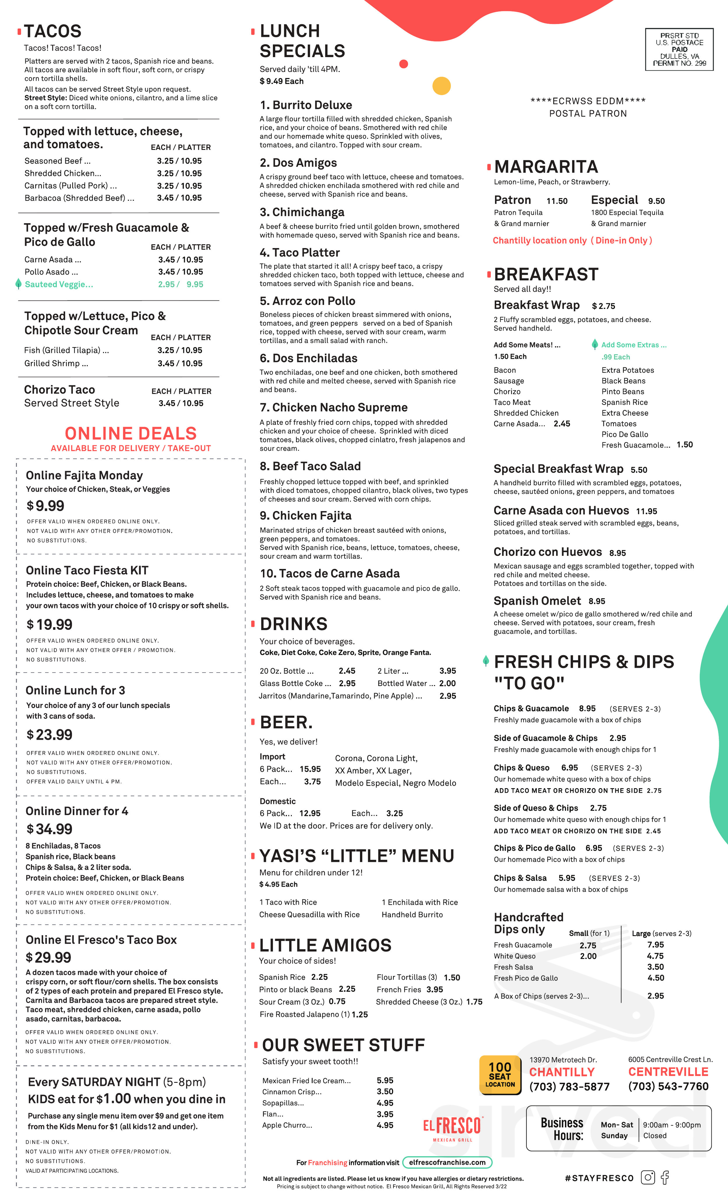 El Fresco Mexican Grill menu in Chantilly, Virginia, USA