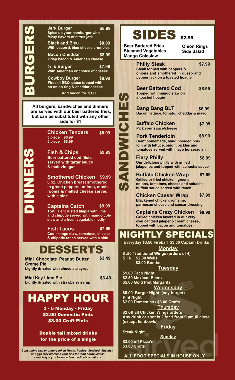 Captain's Sports Lounge Menu - Picture of Captain's Sports Lounge, Lee's  Summit - Tripadvisor