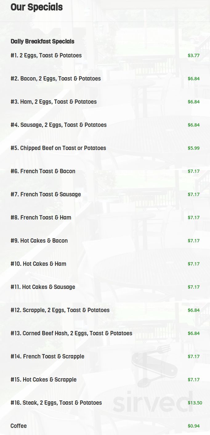 Menu - East Greenville PA's Powderbourne Sportsman's Club | Sirved