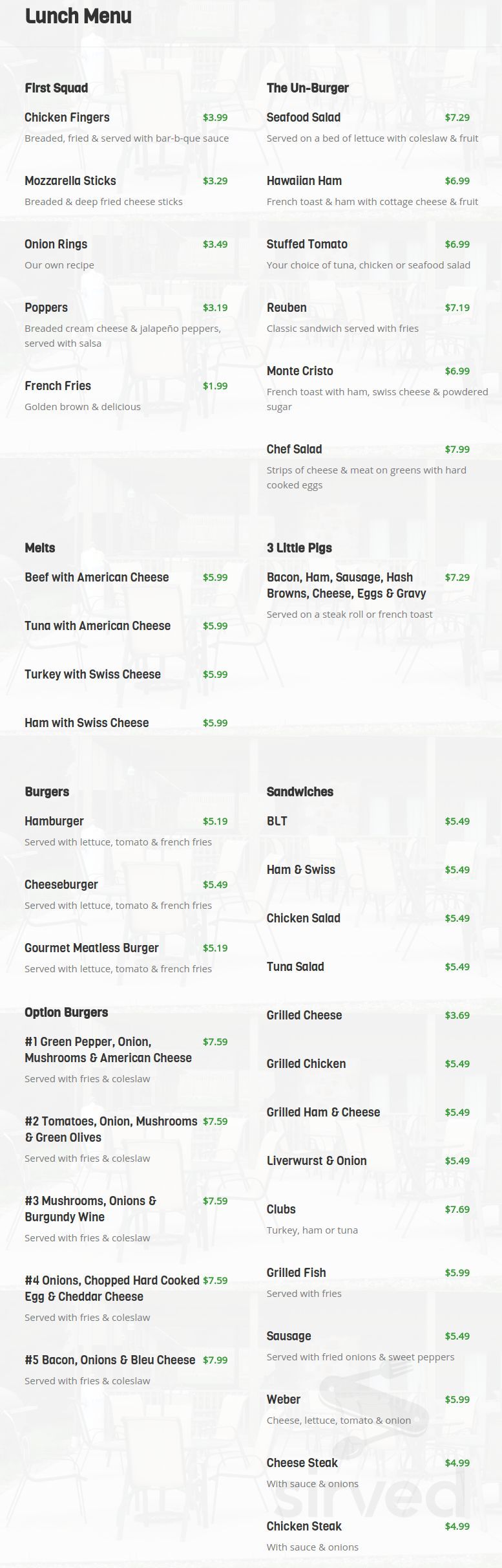 Menu - East Greenville PA's Powderbourne Sportsman's Club | Sirved