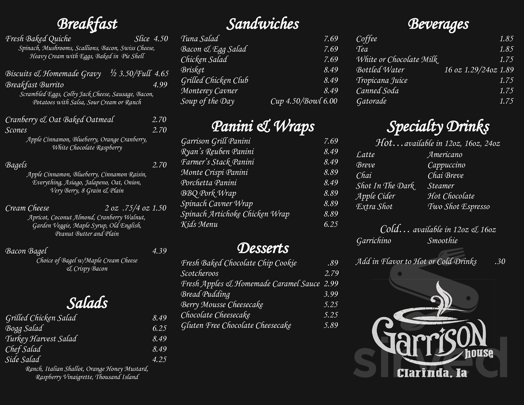 Garrison Inc menu in Clarinda, Iowa, USA