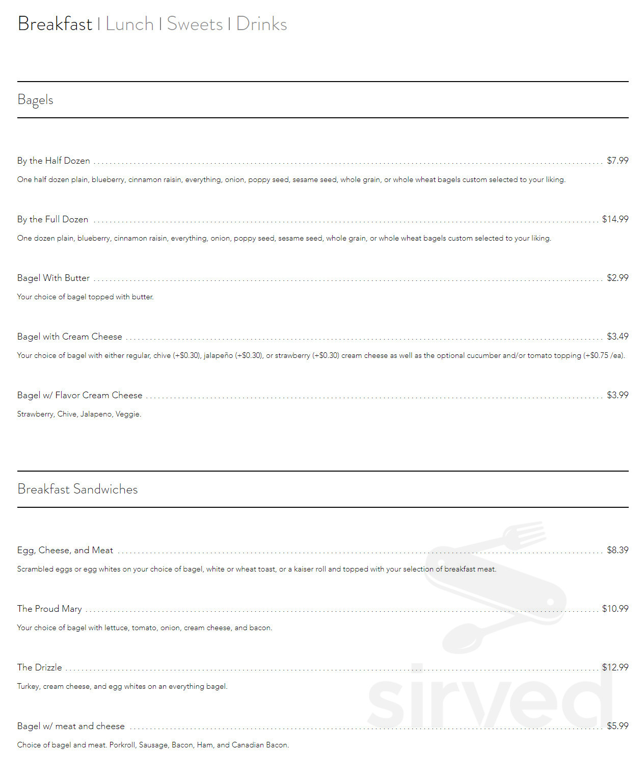 Mrs. Brizzle's Buns Inc menu in Sea Isle City, New Jersey, USA