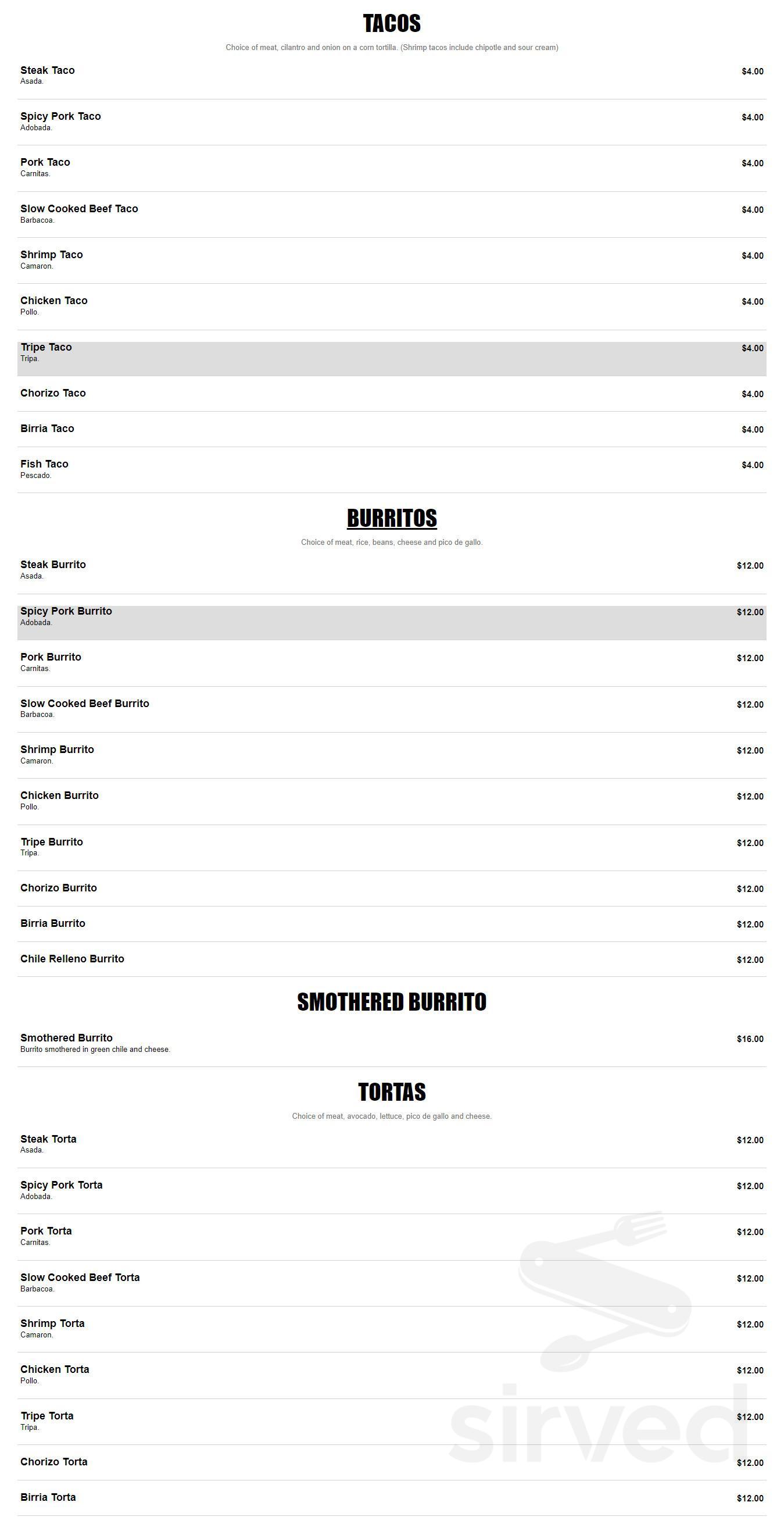 Tacos El Gordo Montrose menu in Montrose, Colorado, USA
